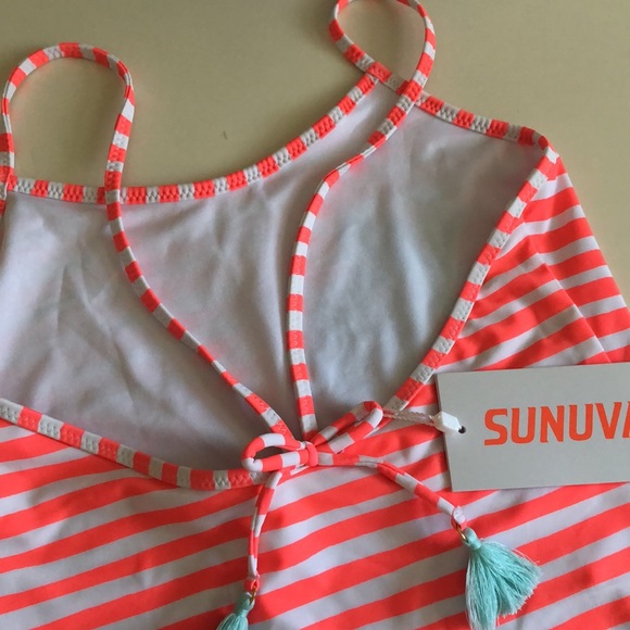 One piece big girls swim suit nwt size13-14 sunuva upf 50 coral white navy - Picture 4 of 4